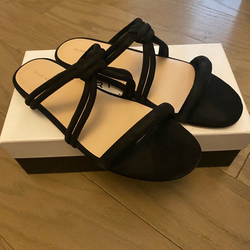 Stuart Weitzman Black Sandals Sleek Minimalist Design - Picture 2 of 7